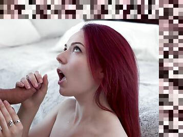 Casting redhead ends with cum on lips after impeccable cam sex