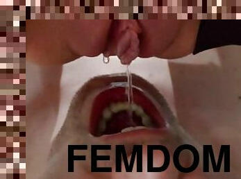 Femdom Piss in mouth and cleanup close up (Femdom Chair)