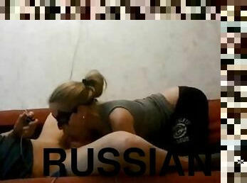 Oral sex of a young Russian couple with cum on face