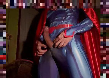 Superman jerks off and cumshot