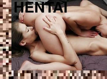 lesbiana, hentai, culo-en-la-cara, dominación