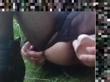 Crossdresser dildo fuck outdoor in the park