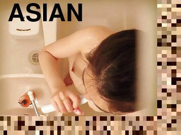 asiático, banhos, peluda, amador, japonesa, câmara, espião, vigia, chuveiro, inocente