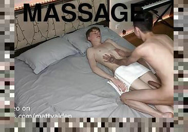 Twink Matty gives his friend Aiden an oil massage and sucks him