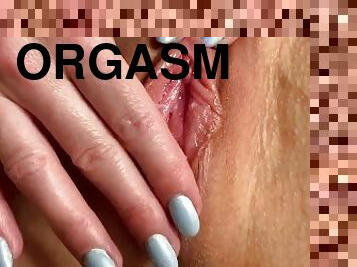 Close up creamy pink pussy rubbing and orgasm contractions