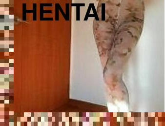 Nymph in pantyhose got wet through watching hentai