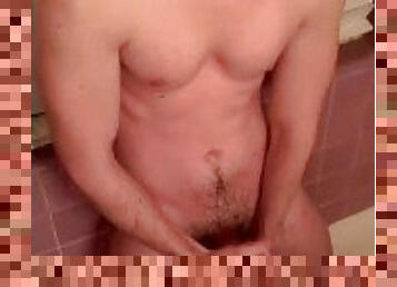 MUSCLE JOCK JERKING IN SHOWER lots of moans and cum