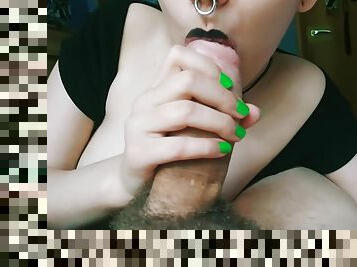 Black Lipstick Lips Suck The Cum From My Cock!