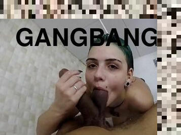 Big ass Candy Crush sucking a big dick in the shower after a gangbang scene