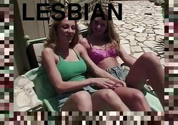 gode-ceinture, lesbienne, jouet, hardcore, blonde, piscine