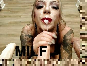 milf, jouet, point-de-vue, sur-le-visage, blonde, bukkake, tatouage