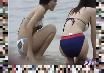 Justice corps stripping off the swimsuits of bikini girls