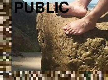 nudist, publik, strand, fötter, fetisch