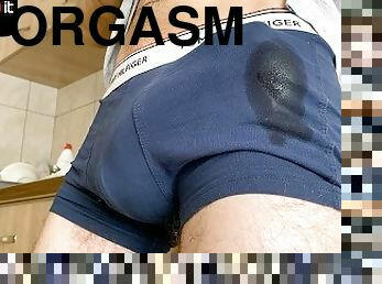 orgasm, cumshot, sprut, ensam, vått, ben, underkläder-underwear