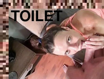 Human toilet sucking my cock after I pissed in her face while she lays in bed  POV