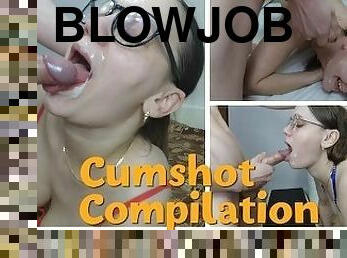 briller, svær, amatør, blowjob, cumshot, compilation, facial, cum