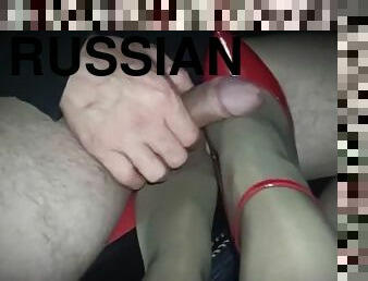 ruso, squirting, amateur, chorro-de-corrida, paja, pies, medias, corrida, nylon, piernas