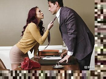 Inked secretary gets her mature pussy banged in the office