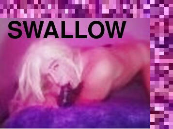Sissy trans swallows huge dildo