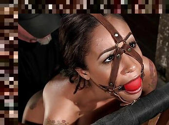 Mummified ebony whore gets caned