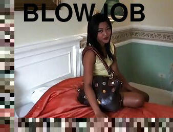 Skanky filipino bitch gives blowjob  gets fucked