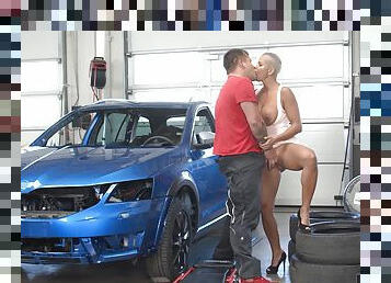 Blonde With Giants Tits Licks Car Mechanics Ass And Gets Fucked