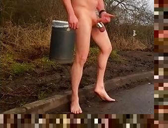 Wanking jerking naked in public