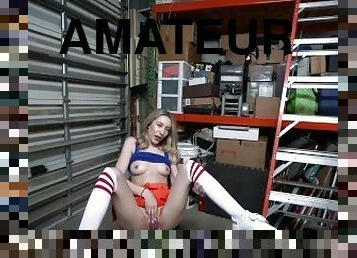 Sexy Blonde Amateur Caught Masturbating At Work Gets Cum On Titties