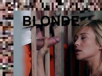 anal, énorme-bite, trio, bas, blonde, prison-prison, brunette