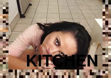 Mommy In The Kitchen Gave His Friend A Real Deep Blowjob - Kristall Rush