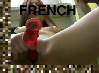 Redhead French slut glory hole blowjobs big white cock to facial