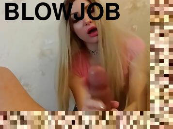Beautiful blonde girl POV wet & messy blowjob, rimjob