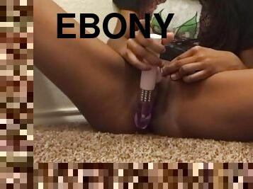 Ebony using purple rabbit vibrator to massage clit to powerful orgasm