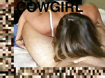 buatan-rumah, latina, cowgirl-posisi-sex-wanita-di-atas-pria, hotel, pelayan-wanita