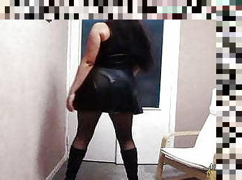 BBW Girl in Black Boots Dances and Masturbates Pussy - Foot 