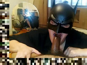 Perverted MILF in batman mask sucks my dick