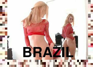 Stunning fair-haired Brazilian Jessie Rogers is pounded in the ass