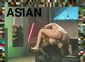 asiatisk, cumshot, stor-pikk, pornostjerne, strømper-stockings