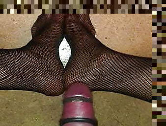 Extreme Bondage   Cock Cum on Fishnet Feet