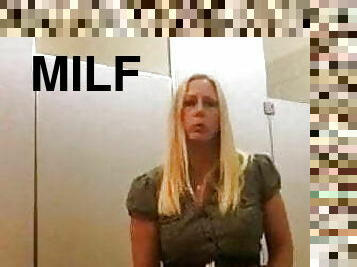 Milf Exibitionist Mom Faps in Public Bathroom