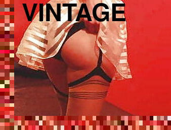 Ass tease, garter, vintage stockings tease.