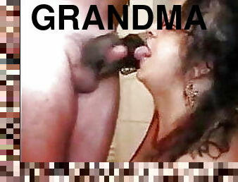 Kinky grandma giving handjob and blowjob to get cum in mouth