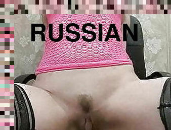 Russian whore fucks herself in the ass in all positions
