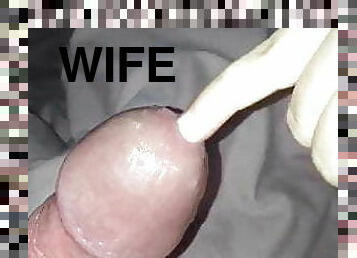 Wife sounding husband with her finger