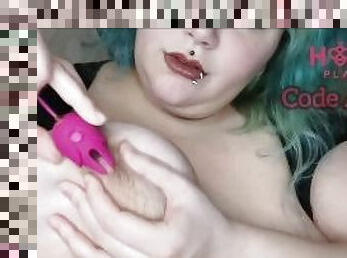 Vibrating nipple clamps tease giant titties (Cupid by HoneyPlayBox)