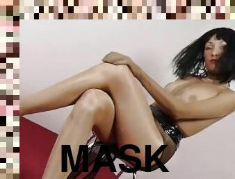 onani, strømpebukse, pussy, nylon, høye-heler, maske