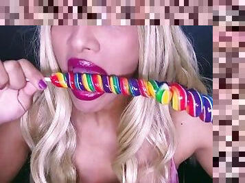 Asmr- dirty sucking on a lollipop, mix candy (Rainbow, Dubble Bubble, Jolly Rancher, Cherry Canes) S