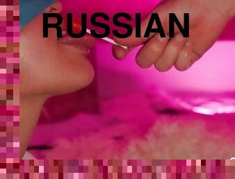 russisk, skolejente, amatør, blowjob, cumshot, tenåring, cum, blond, søt, bind-for-øynene
