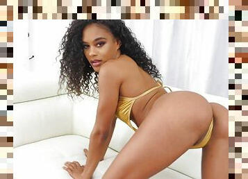 Couch sex for the curly ebony after she sucks the dick like a pro
