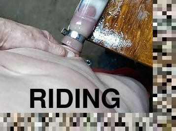 Cowboy riding rough with his MONSTER COCK in tight pipe for 8 seconds! Close up of cock squeezing in